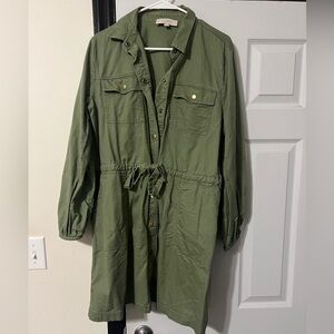 LOFT Olive Utility Dress with Drawstring Waist